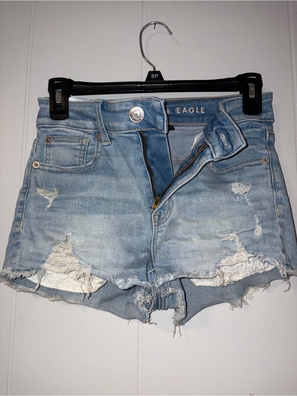 American Eagle Light Blue Distressed Denim Shorts - Women's